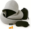 Travel Neck Pillow Hooded Memory Foam 360° Head & Chin Support, Lightweight Breathable Adjustable Fit Travel Neck Pillow with Eye Mask…