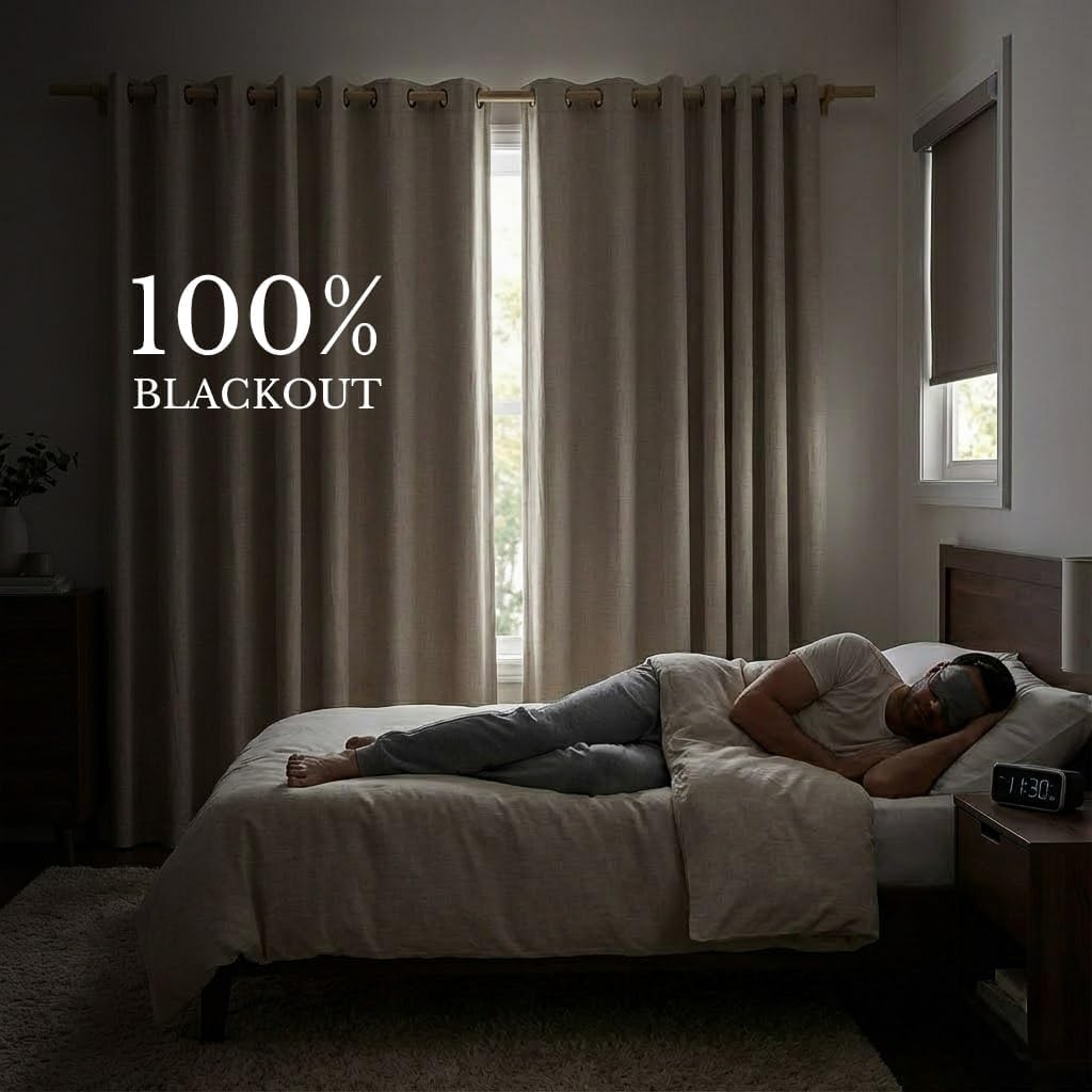 NICETOWN Natural 100% Blackout Linen Curtains 84 inch Long Burg for Living Room, 2 Panels, 52" Wide, Farmhouse Thick Completely Blackout…