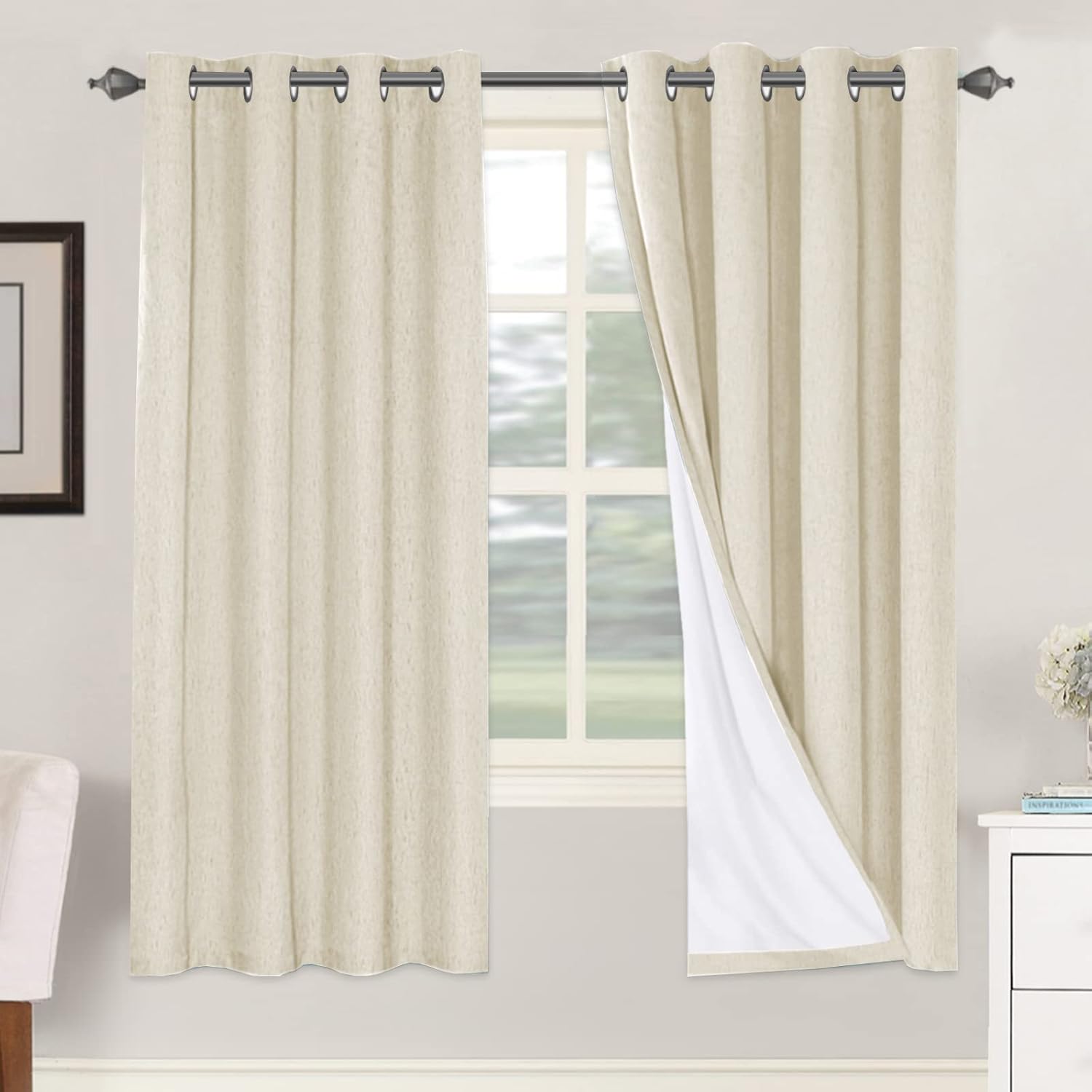 H.VERSAILTEX 100% Blackout Curtains for Bedroom Thermal Insulated Linen Textured Curtains Heat and Full Light Blocking Drapes Living Room…