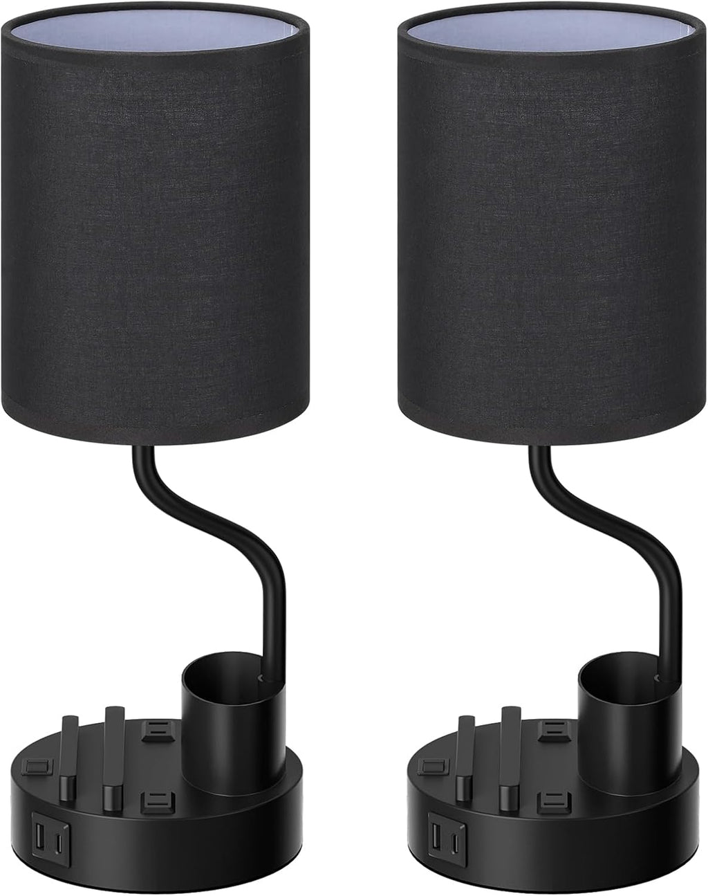 Black Bedside Table Lamps for Bedroom Set of 2 - Nightstand Light with AC Outlet and USB A & C for Charging, 3 Color Temperatures Desk…