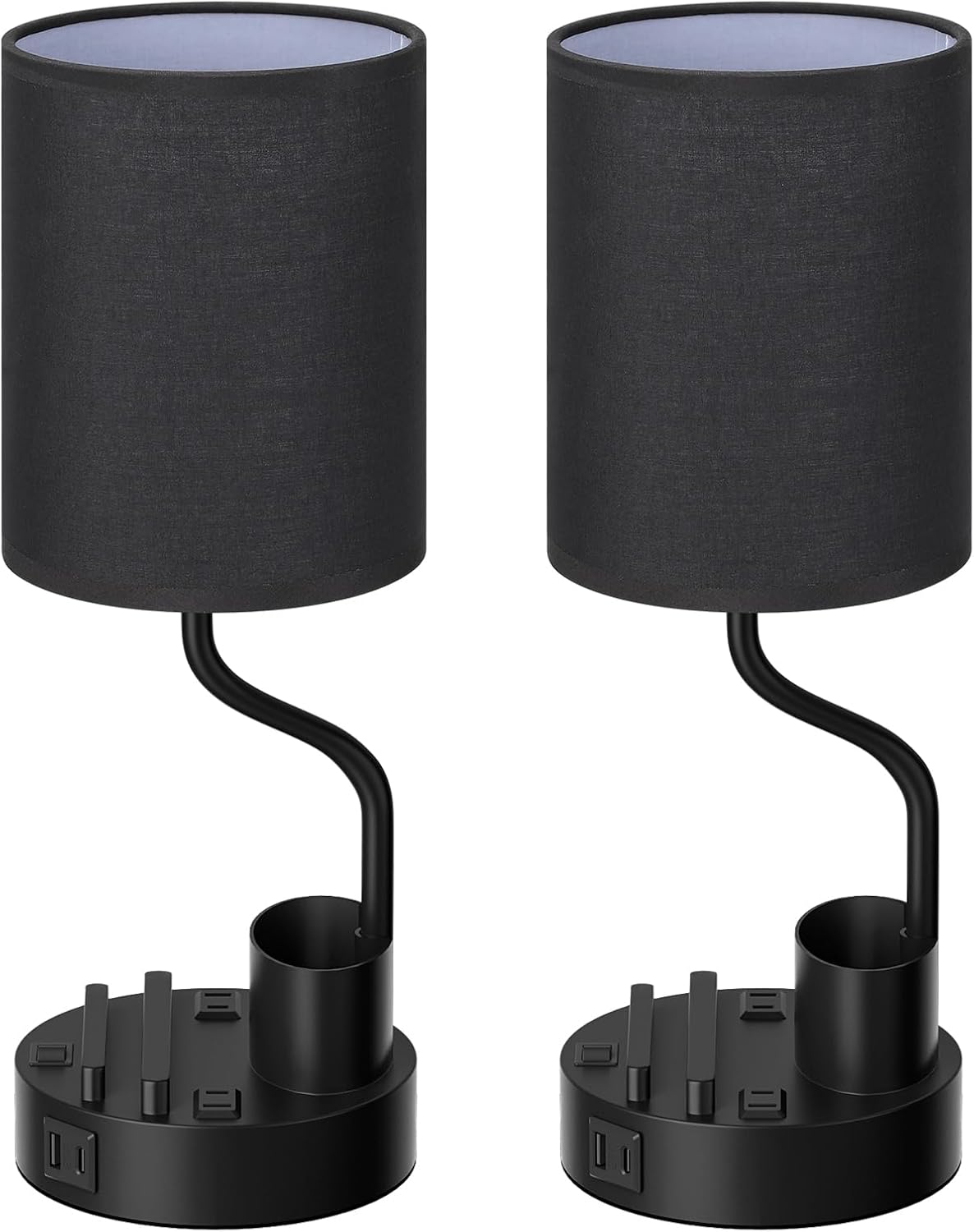 Black Bedside Table Lamps for Bedroom Set of 2 - Nightstand Light with AC Outlet and USB A & C for Charging, 3 Color Temperatures Desk…