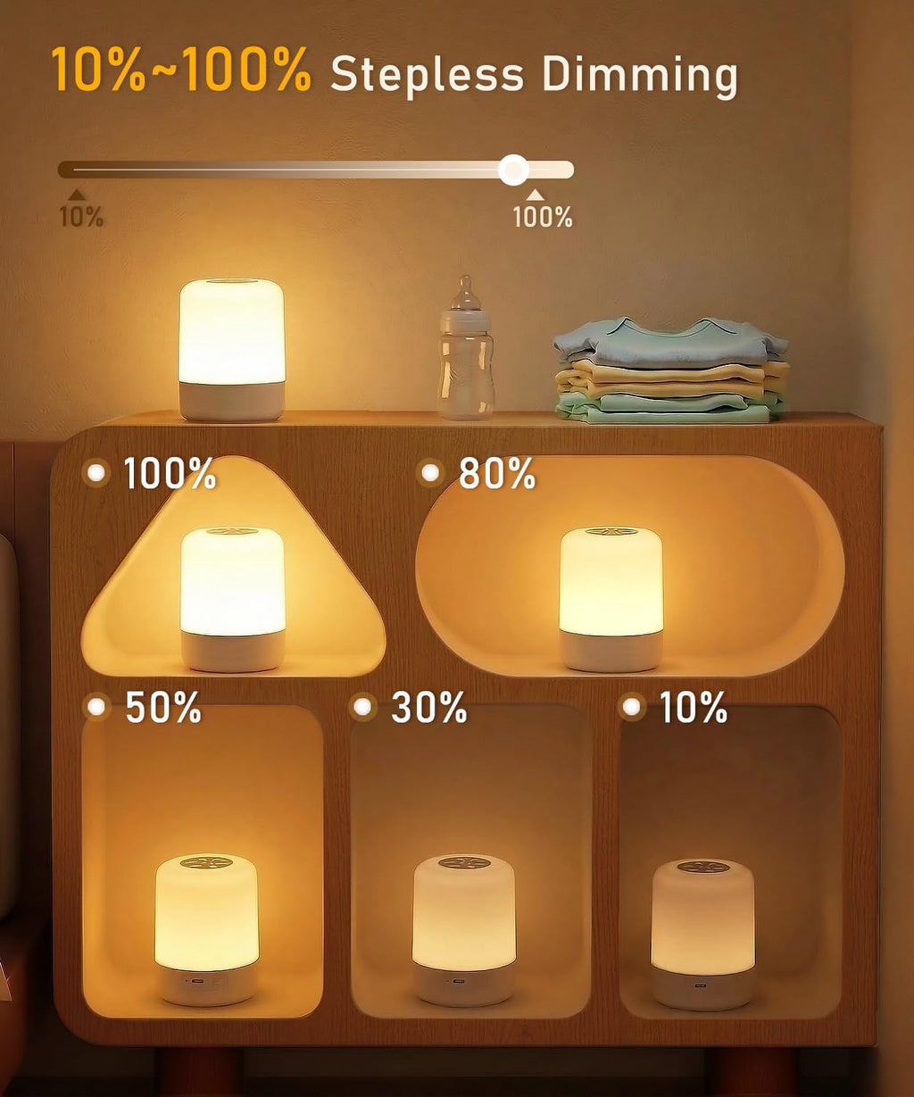 Portable Baby Night Light, Dimmable and 3 Light Color Touch Nursery Lamp, Soft Eye Caring, Rechargeable Cordless LED Night Light for Kids…