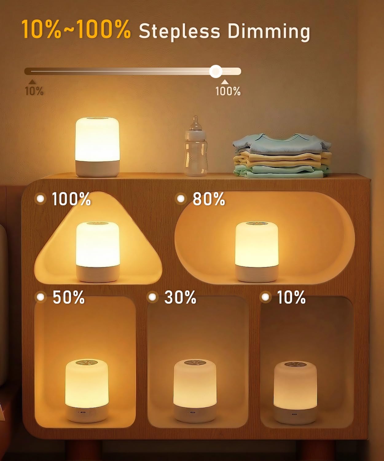 Portable Baby Night Light, Dimmable and 3 Light Color Touch Nursery Lamp, Soft Eye Caring, Rechargeable Cordless LED Night Light for Kids…