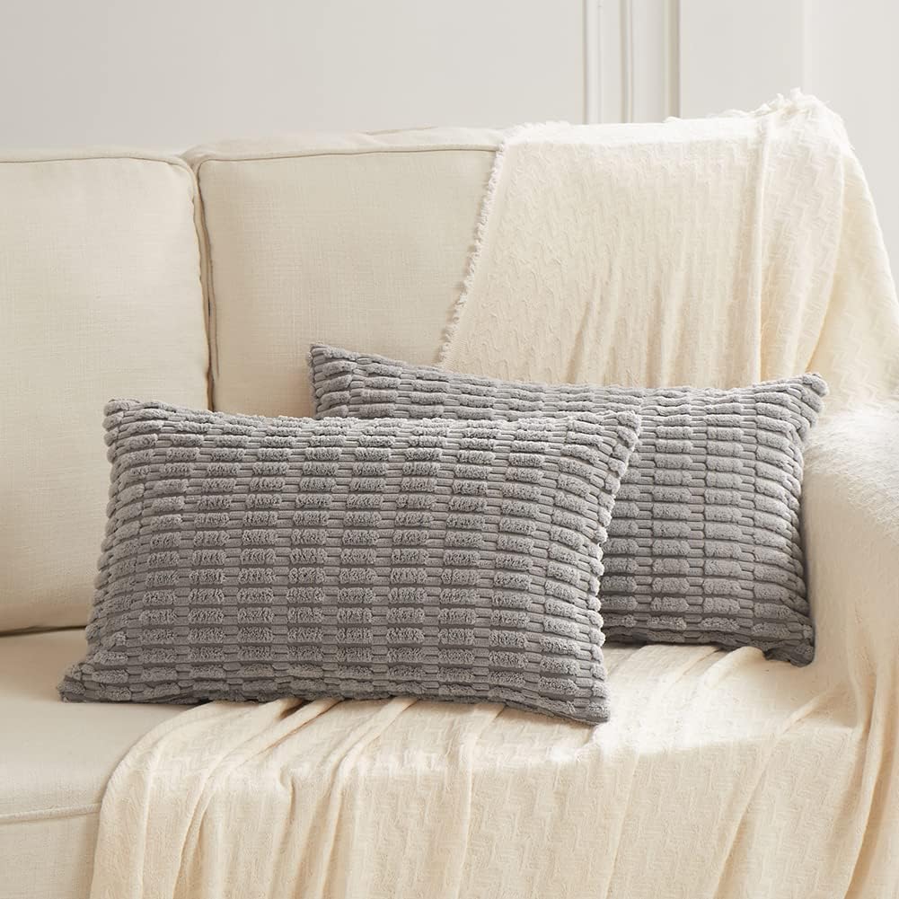 Fancy Homi Decorative Throw Pillow Covers for Bed Couch Bedroom Bench, Soft Lumbar Corduroy Solid Pillow Case, Rustic Farmhouse Boho Room…