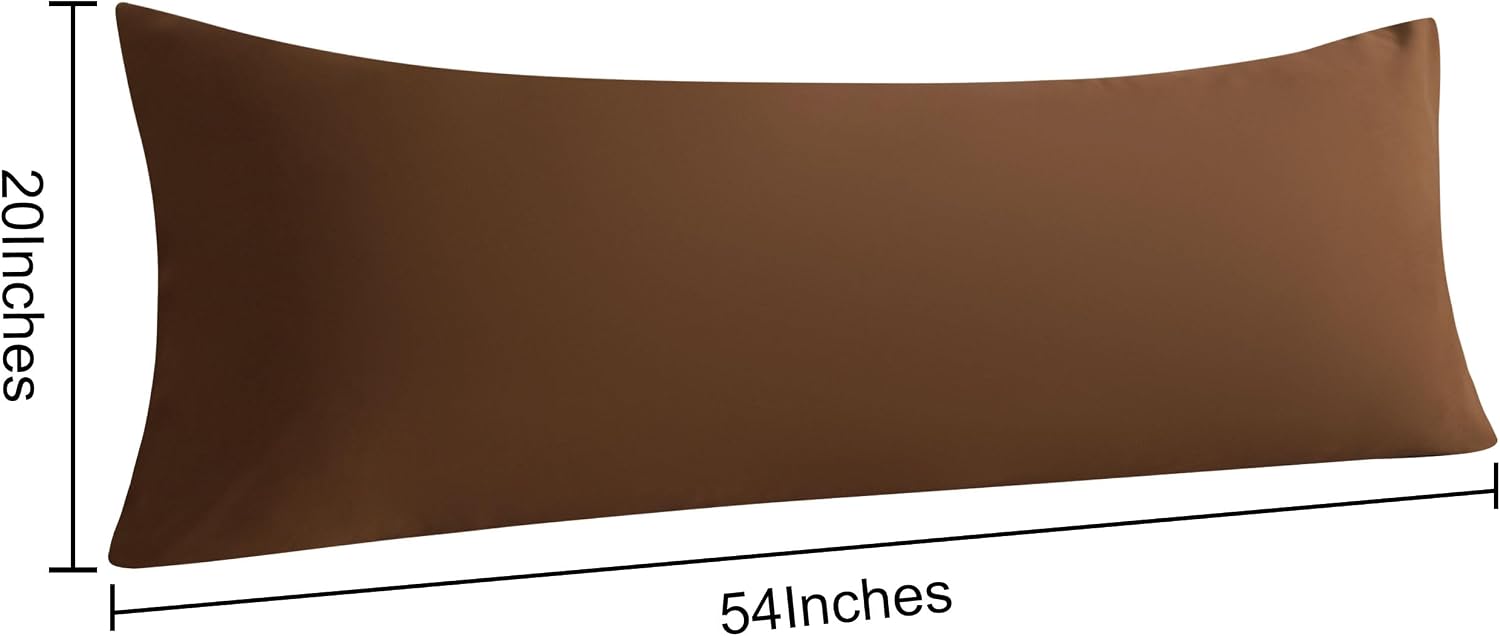 Ntbay 2 Pack Body Pillowcase, 20x54 inches, Microfiber, Brown, Wrinkle-Free, Fade-Resistant, Envelope Closure, Machine Washable 2 Pack