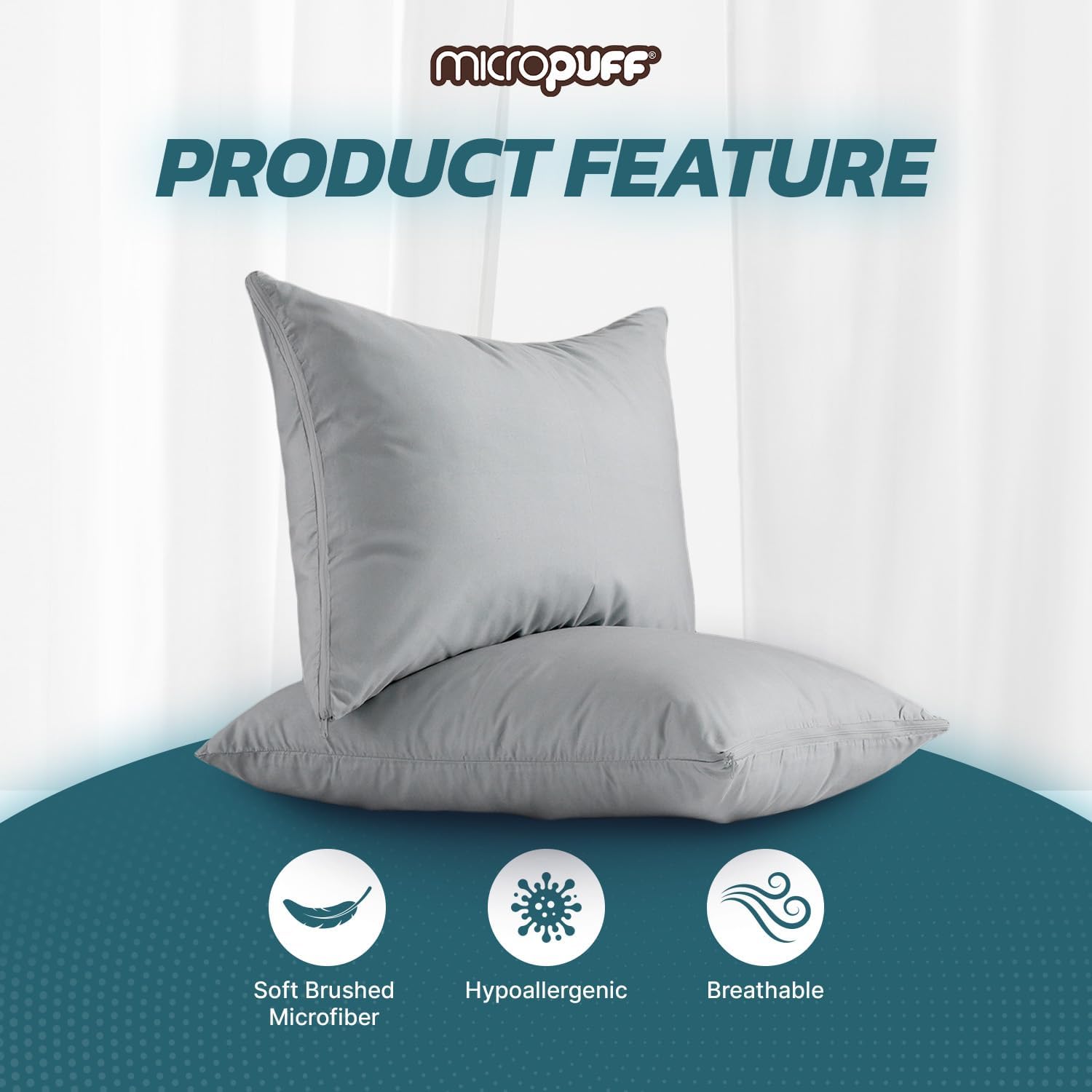 Micropuff Grey King Size Pillow Protectors with Zipper - 4 Pack - Soft and Breathable Hypoallergenic Pillow Cover. Pillowcase Protects…