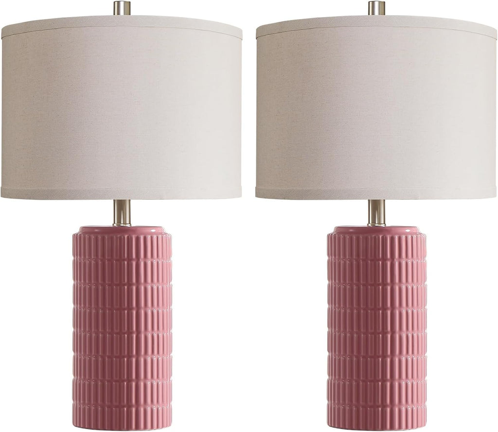 AIEAMPDO 23" Set of 2 Pink Ceramic Table Lamp for Living Room Bedroom, Modern Farmhouse Nightstand Desk Lamps for Dining Room Dresser End…
