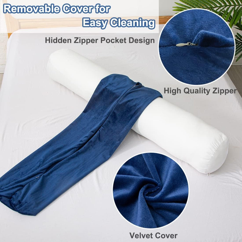 1 MIDDLE ONE Body Pillow for Adults, Bolster Pillow with Removable Velvet Cover, Long Round Cervical Roll Pillow, 47" x 7.87", Blue