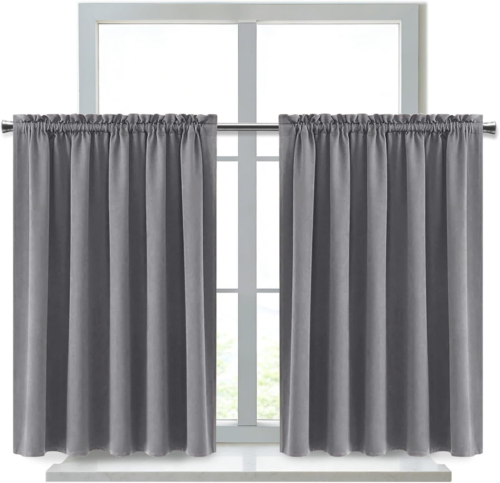 DWCN Grey Blackout Curtains for Half Window, Thermal Insulated Energy Saving Room Darkening Curtains for Kitchen/Bedroom (W60 x L36 inch…