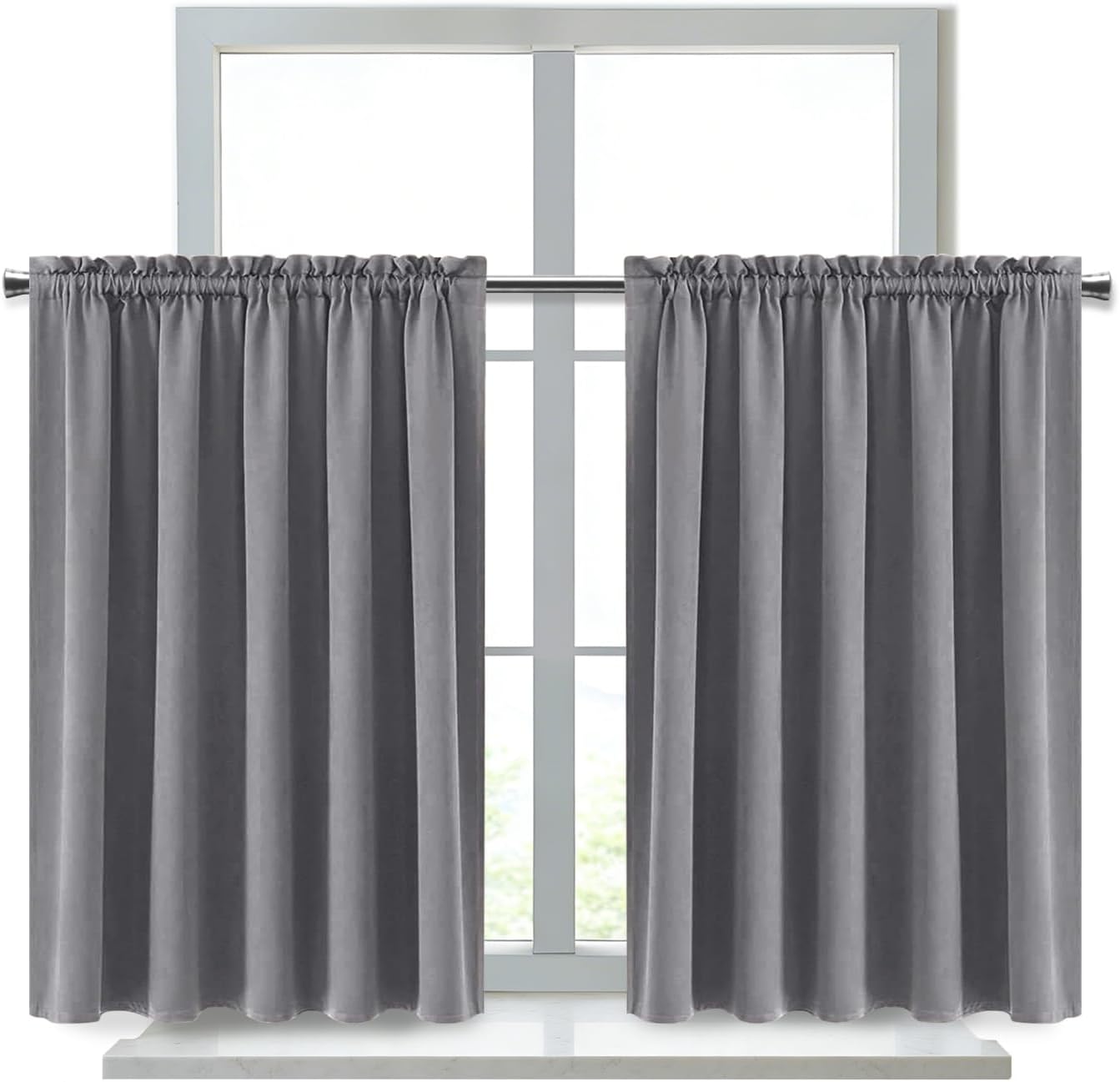 DWCN Grey Blackout Curtains for Half Window, Thermal Insulated Energy Saving Room Darkening Curtains for Kitchen/Bedroom (W60 x L36 inch…