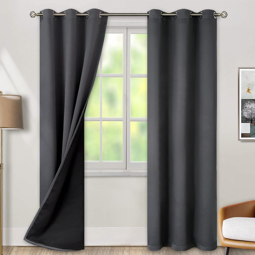 BGment Thermal Insulated 100% Blackout Curtains for Bedroom with Black Liner, Double Layer Full Room Darkening Noise Reducing Grommet Curta…