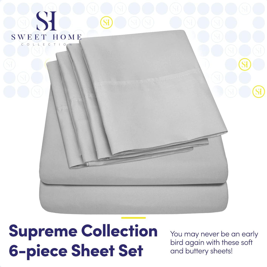 Queen Sheets Silver - 6 Piece 1500 Supreme Collection Fine Brushed Microfiber Deep Pocket Queen Sheet Set Bedding - 2 Extra Pillow Cases…