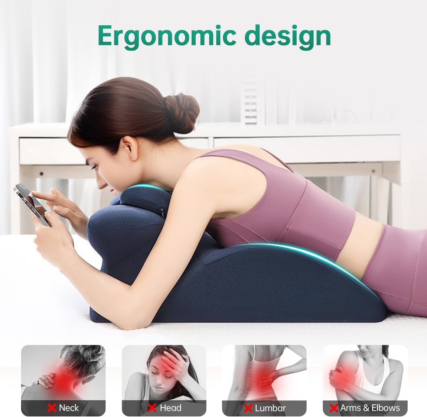 Moonyooy Memory Foam Ergonomic Wedge Pillow for Sleeping, Acid Reflux & GERD Relief - Elevation Bed Support Pillow for Back Pain, Post Surg…