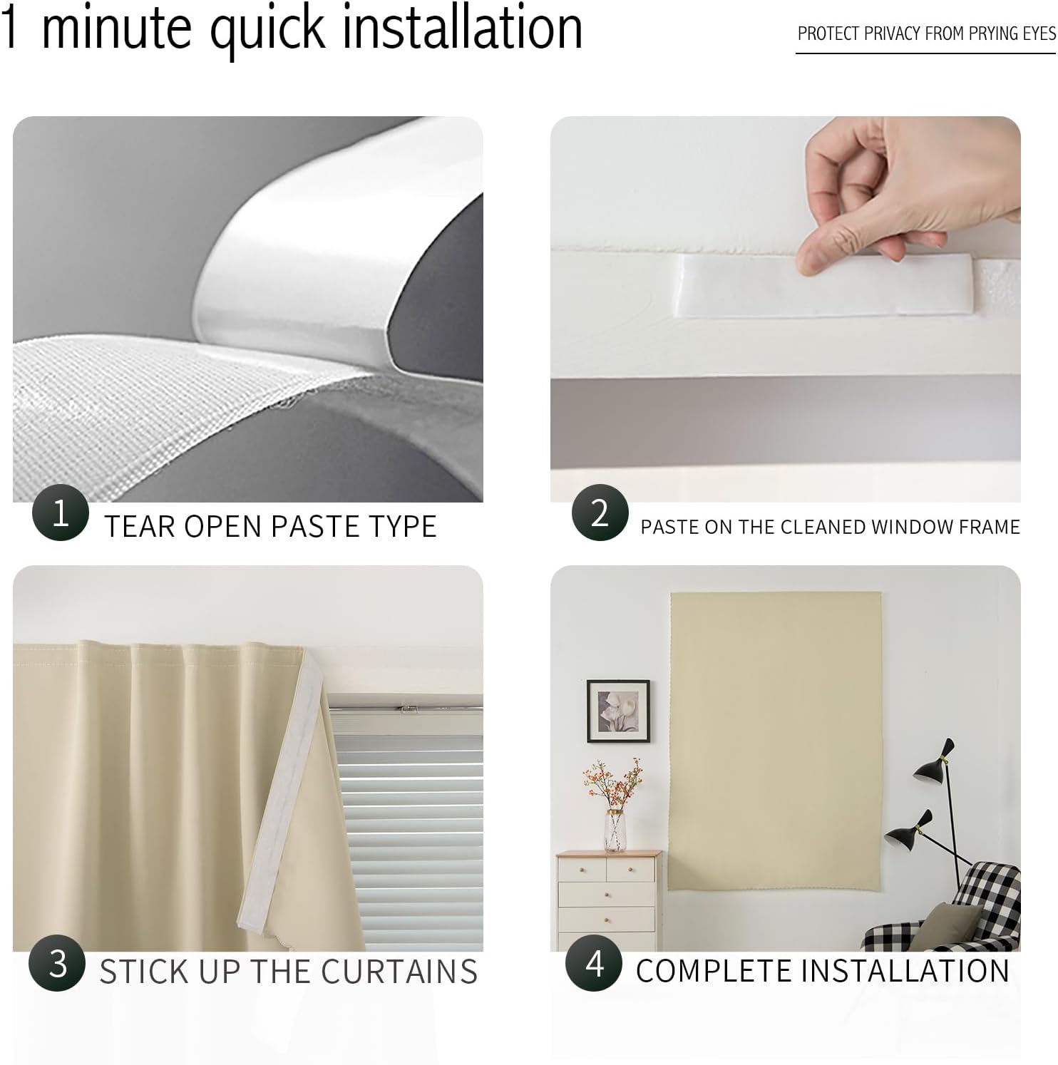 Self Adhesive Portable Blackout Curtains for Bedroom Easy to Install Window Thermal Lnsulated Kitchen Room Darkening Small Window…