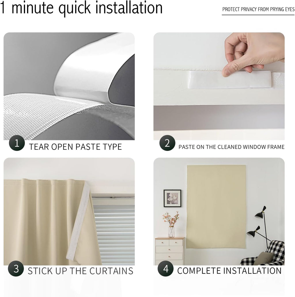 Self Adhesive Portable Blackout Curtains for Bedroom Easy to Install Window Thermal Lnsulated Kitchen Room Darkening Small Window…