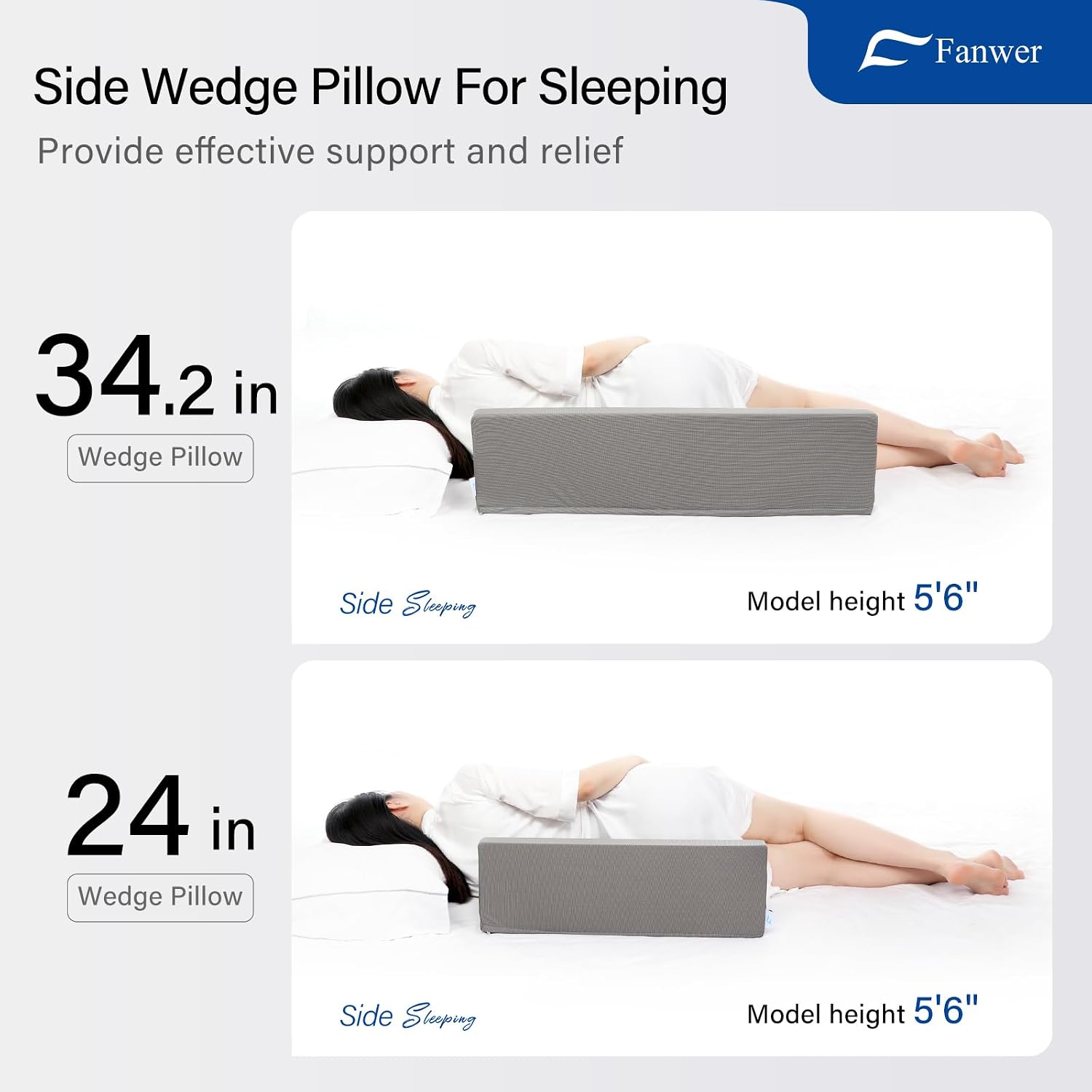Fanwer 34.2in Wedge Pillow for Sleeping, Bed Wedge Pillows for After Surgery Body Positioners, Triangle Foam Wedge Pillow for Side Sleeping, f…