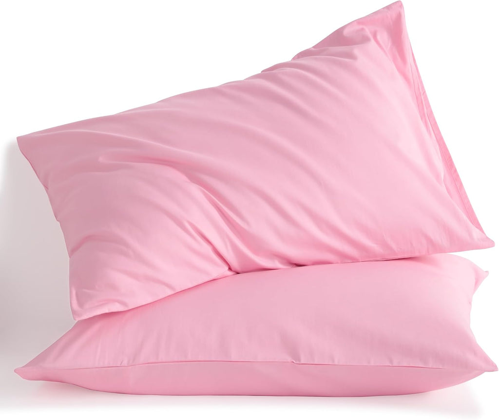 Ntbay King Cotton Pillowcases - Envelope Closure 20x36 Pillowcases Set of 2, Breathable and Soft Bed Pillow Cases, Pink Cotton Pink