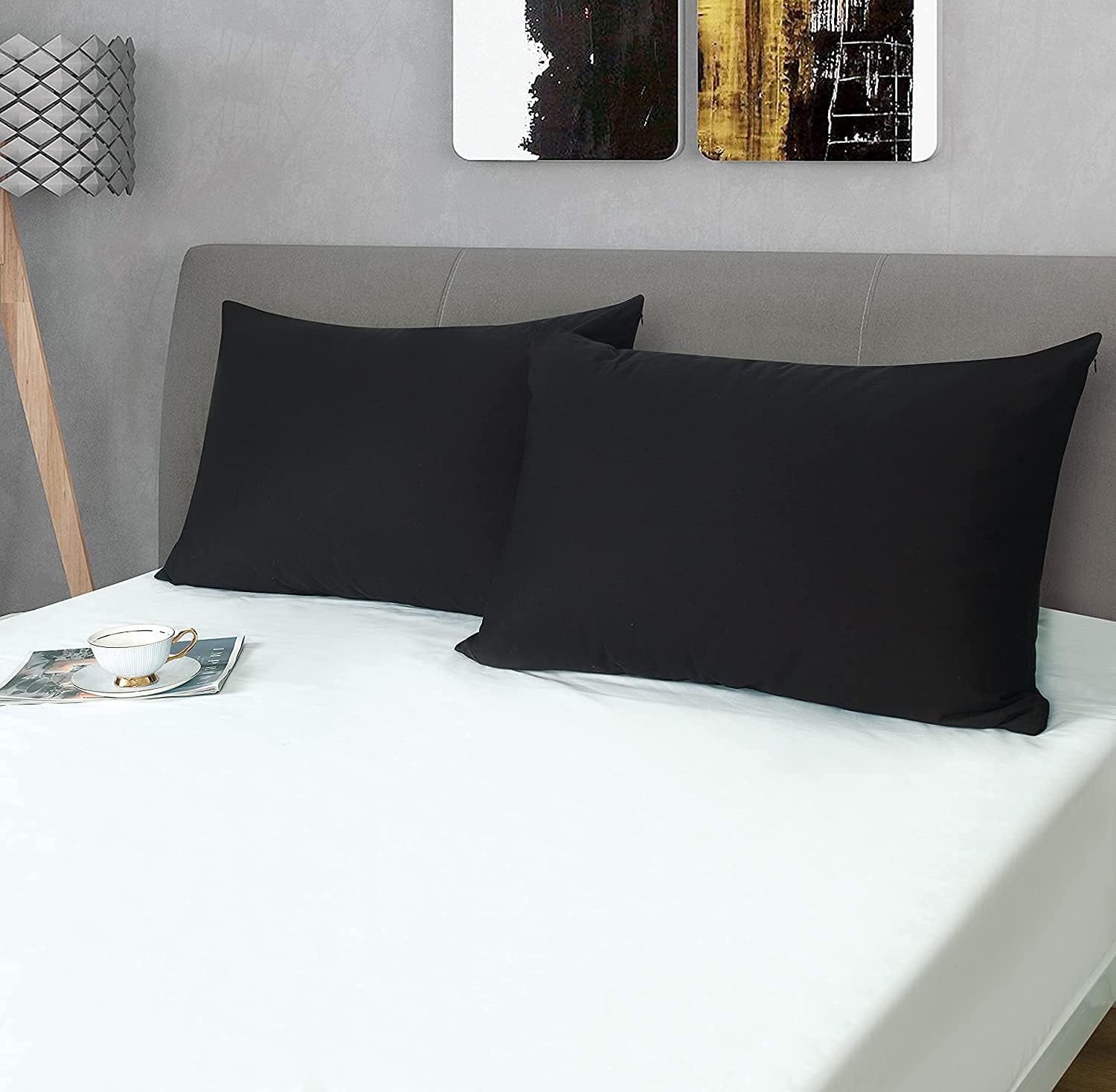 ShunjieHome 100% Egyptian Cotton Standard Pillow Protectors Set of 2, 400 Thread Count Sateen Weave Cooling Pillowcase, easy maintenance…