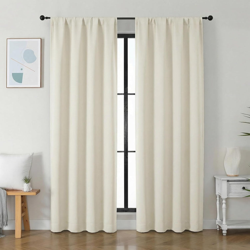 Simplebrand Ava Light Beige Light Filtering Curtains for Bedroom 84 Inch Length 2 Panels Set, Solid Thermal Insulated Privacy Nursery Windo…