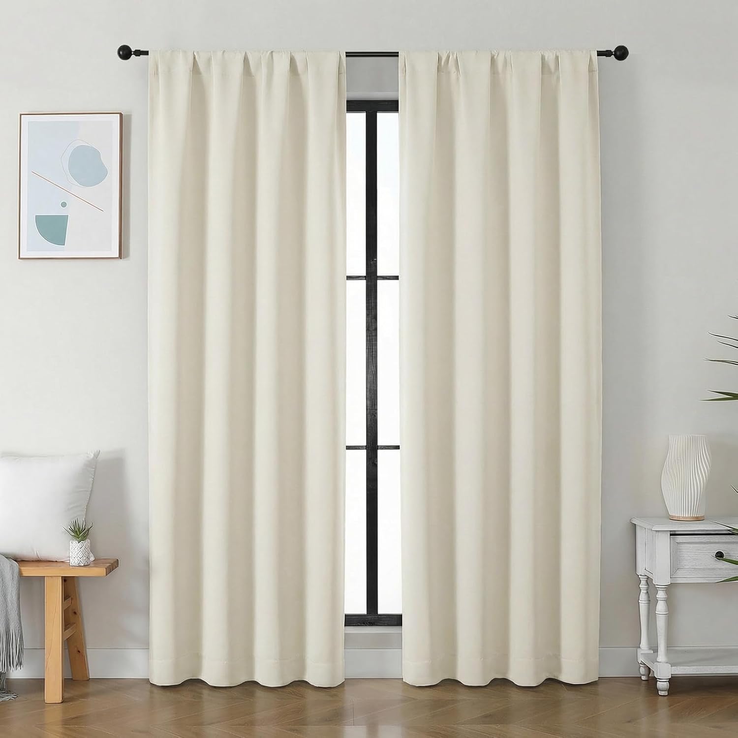 Simplebrand Ava Light Beige Light Filtering Curtains for Bedroom 84 Inch Length 2 Panels Set, Solid Thermal Insulated Privacy Nursery Windo…