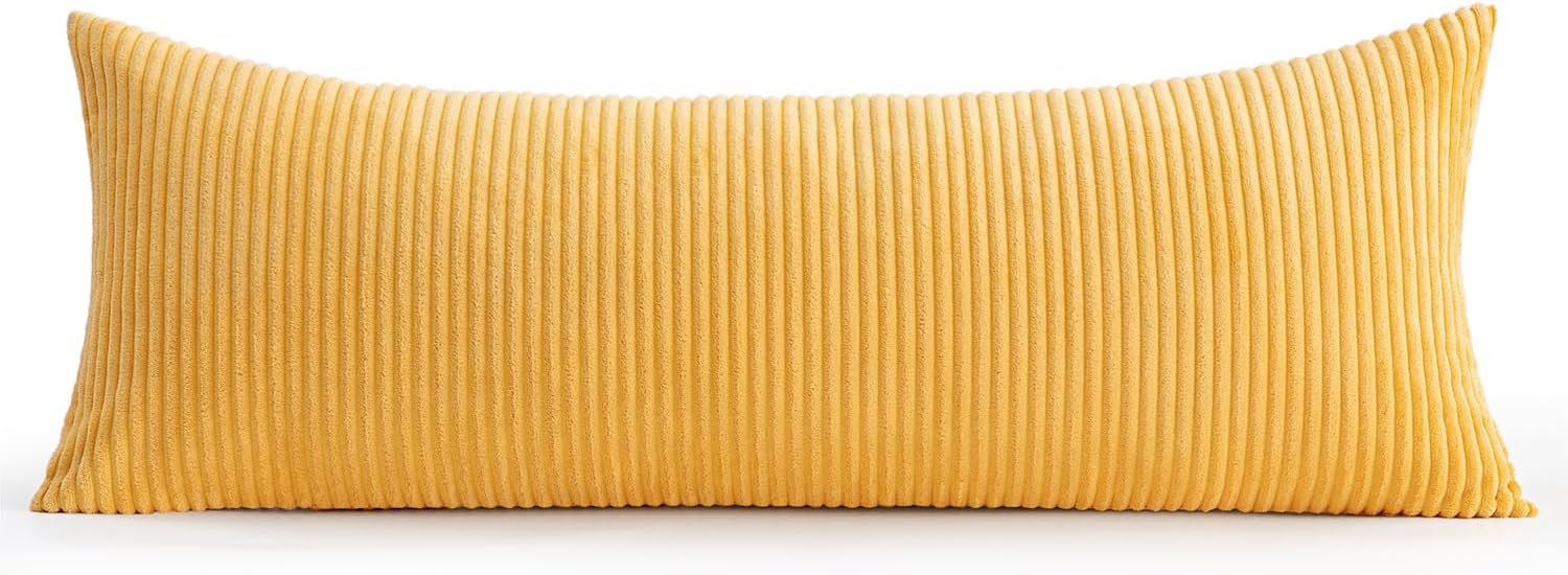 MIULEE Decorative Long Body Lumbar Throw Pillow Cover 14x36 Inch for Bed Couch Bedroom Bench, Soft Corduroy Rectangle Golden Yellow…