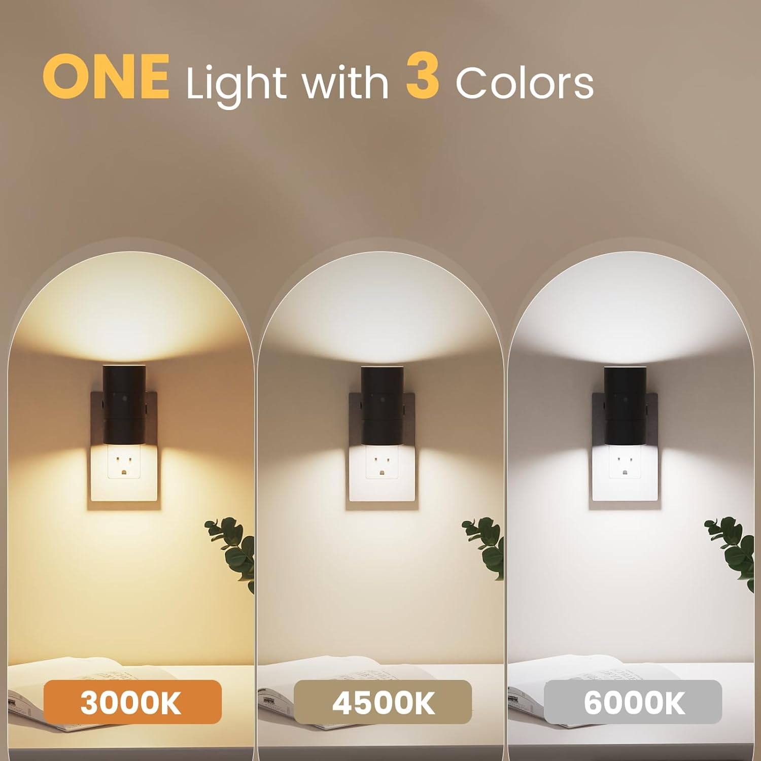Volisun Night Lights Plug into Wall, Dimmable LED Nightlight with Dusk to Dawn Light Sensor, 0-100LM Adjustable Brightness, 3 Color Tempera…