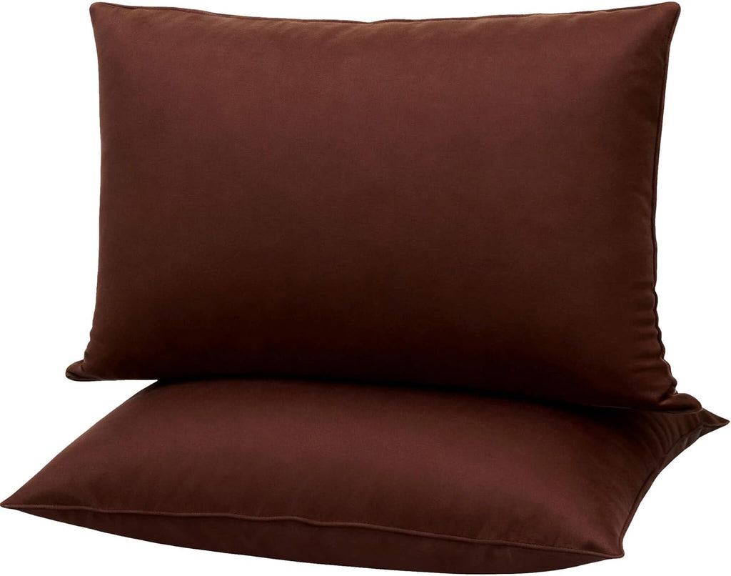 Flat Ultra Thin Bed Pillows Standard/Queen Size Pillow Set of 2 Extra Soft Down Alternative for Stomach Back Sleeper Coffee Brown