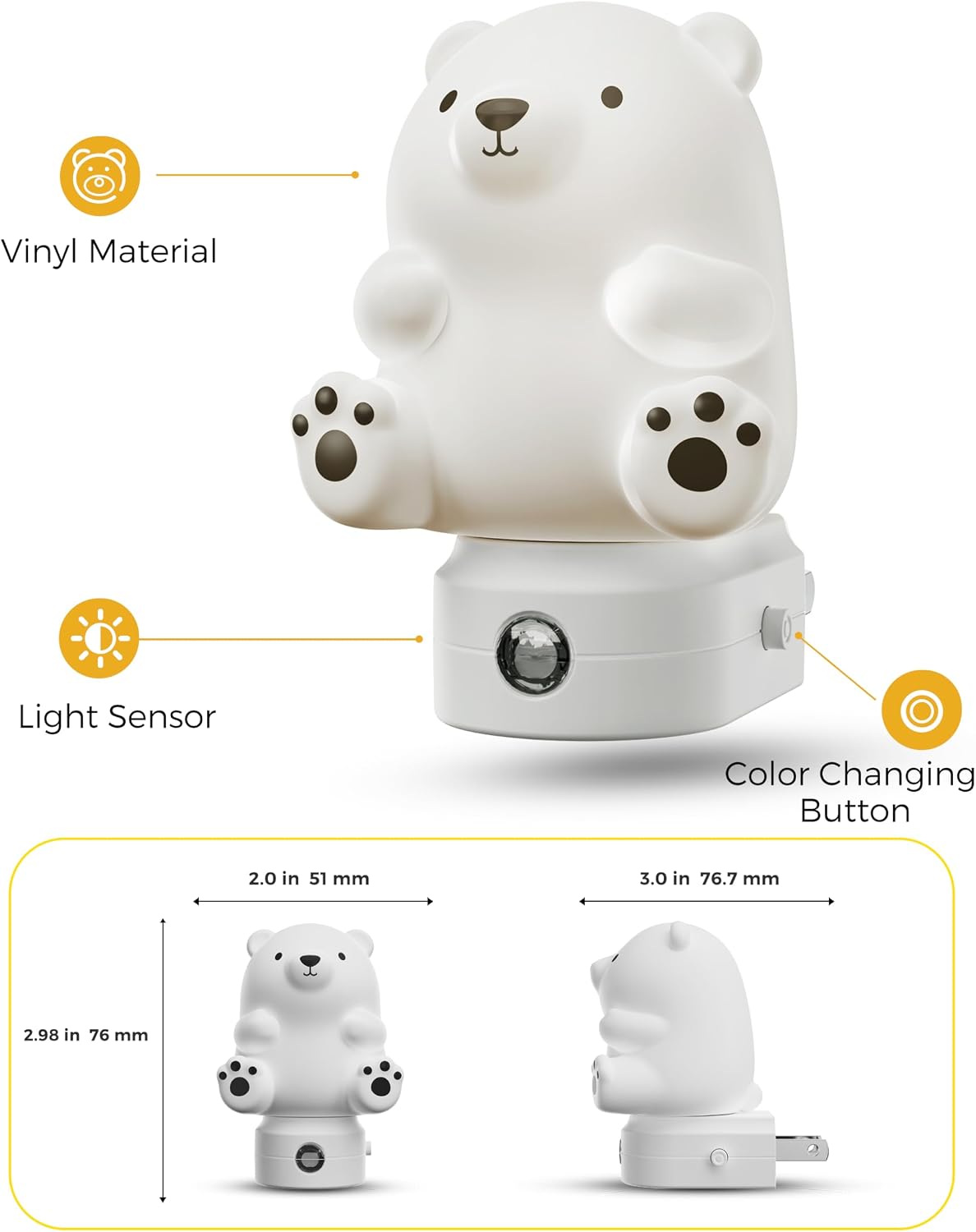 L LOHAS LED Night Light for Kids, 3D Cute Bear Night Light Plug in, Dusk to Dawn Nursery Night Lights, RGB+Soft White 3000K, 3 Lighting…