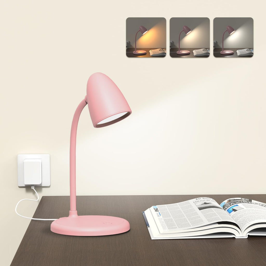 LED Desk Lamp for Home Office,3 Light Colors, Table Lamp, Dimmable Reading Light for Bedside Small Desk Lamp for College Dorm Room, Bedroom…
