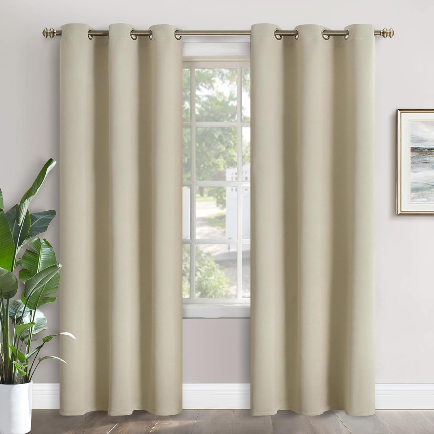 YoungsTex Beige Blackout Curtains 84 Inches Long for Bedroom - Thermal Insulated with Grommet Room Darkening Window Drapes for Living Room,…