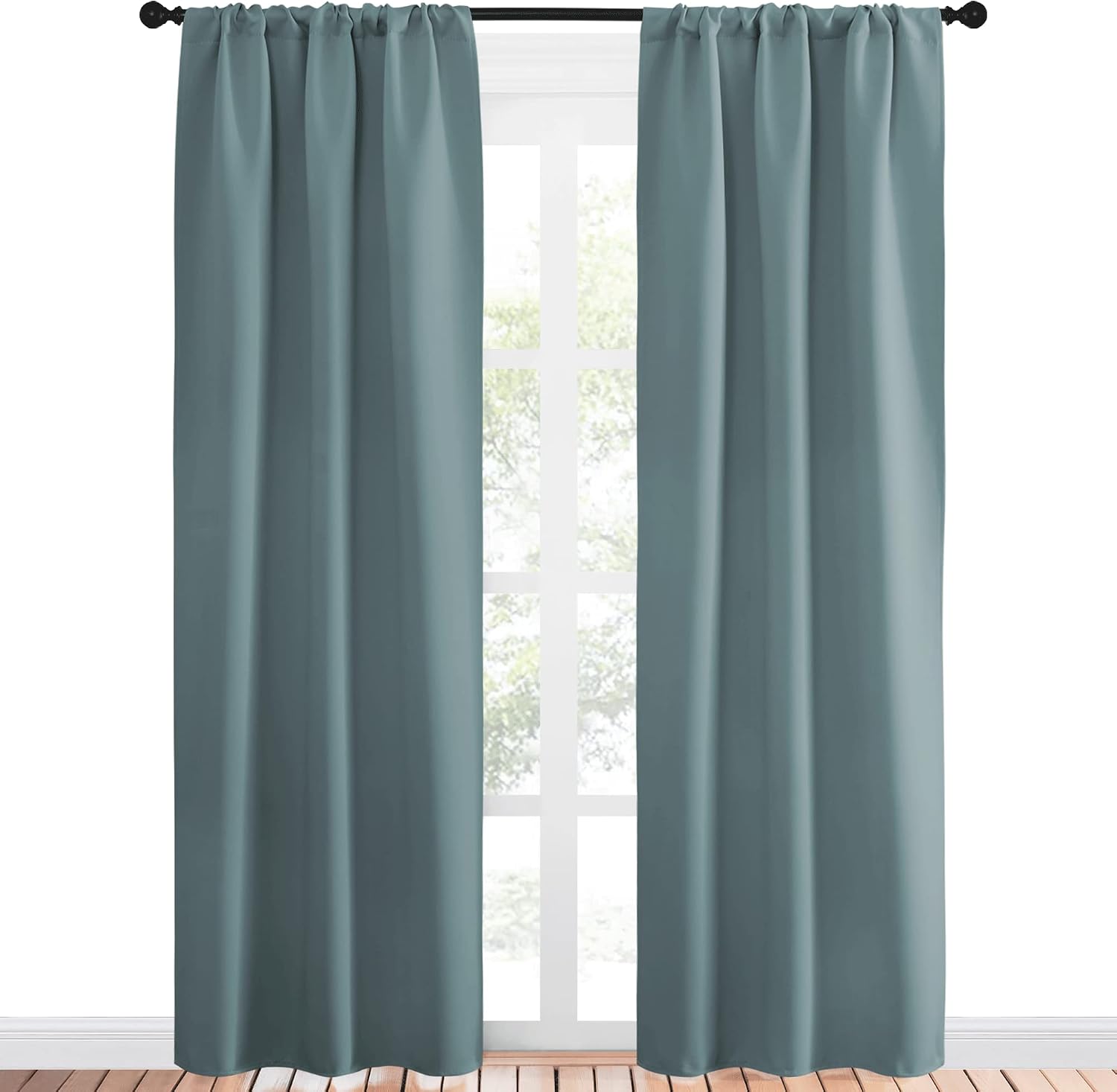 NICETOWN Greyish Blue Blackout Curtains Panels for Window, Thermal Insulated Rod Pocket Blackout Drapes/Draperies for Living Room (2…