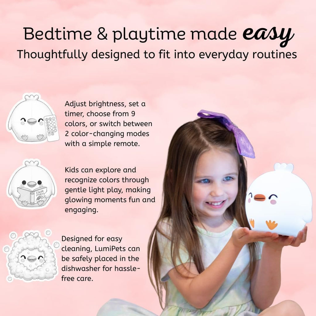 Lumipets Clara the Chick Squishy Silicone Night Light for Kids | Cute Night Light with Remote & Touch Control for Baby & Toddler Bedrooms…