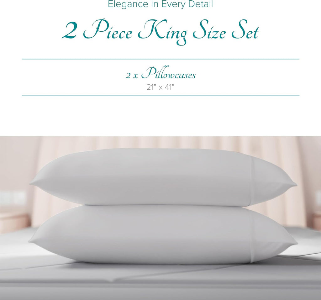 Carressa Linen Luxury Egyptian Cotton King Pillow Cases Set of 2-800 Series Tulips Collection Pillowcases for Sleeping (Silver), Soft…