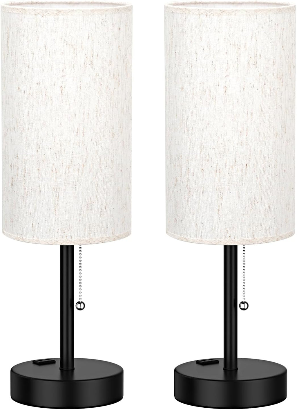 Fenmzee Plus Bedside Table Lamps Set of 2-3 Color Temperatures Pull Chain Lamp with AC Outlet Charging Port, Round Night Stand Lamps for…