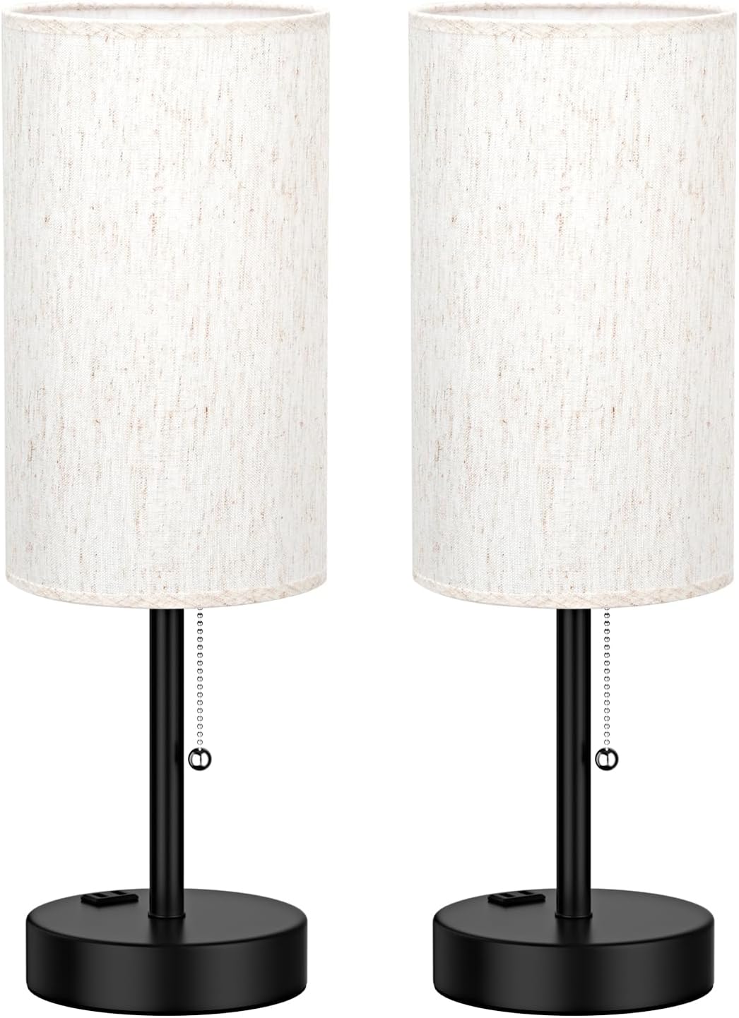 Fenmzee Plus Bedside Table Lamps Set of 2-3 Color Temperatures Pull Chain Lamp with AC Outlet Charging Port, Round Night Stand Lamps for…
