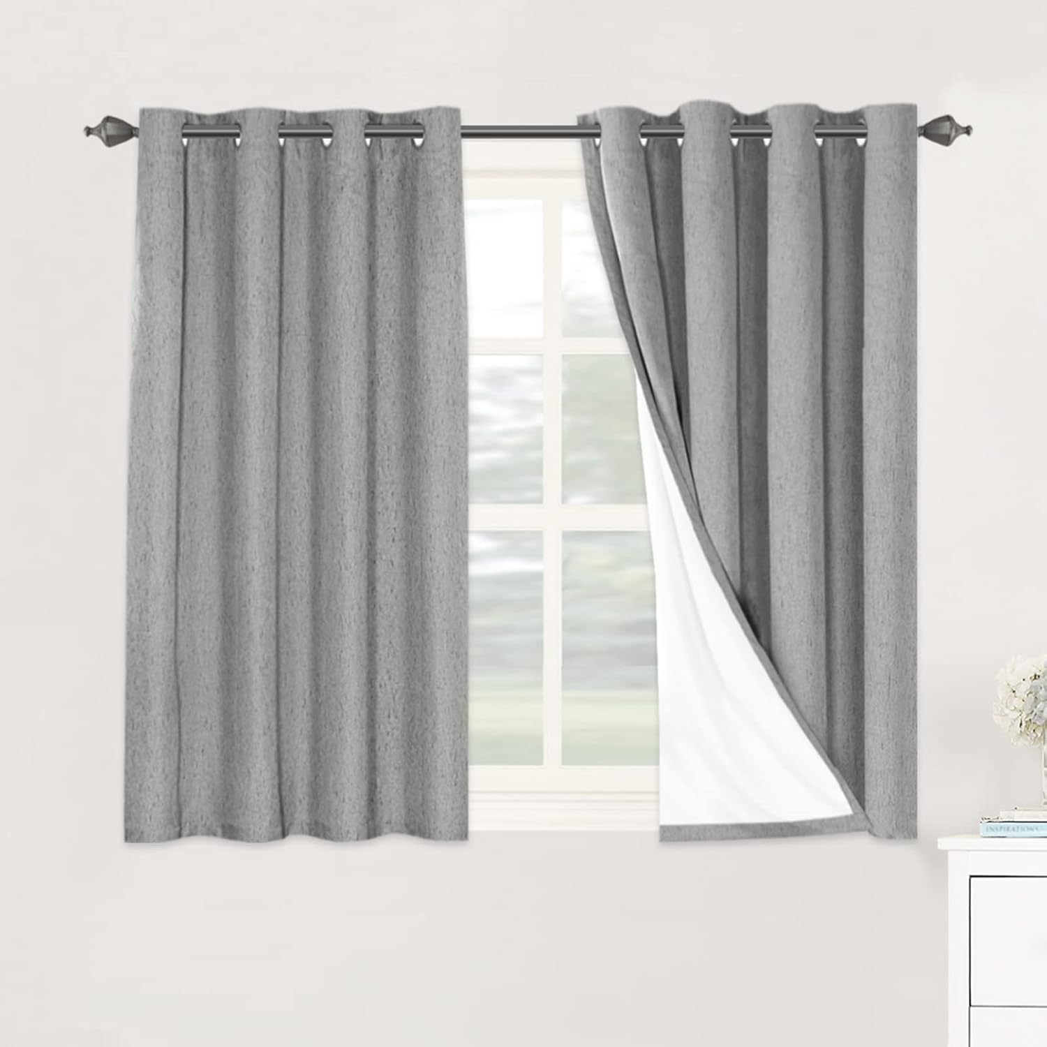 H.VERSAILTEX Linen Blackout Curtains 45 Inches Long 100% Blackout Thermal Insulated Textured Linen Look Curtain Draperies Anti-Rust…
