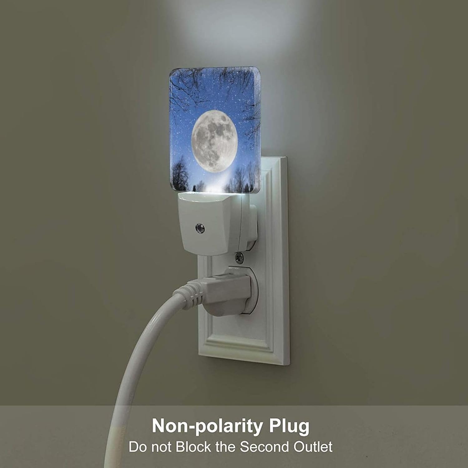 Fantasy Full Moon Night Light, Plug Into Wall for Boys Girls Bedroom Decorative Square Night Light Lamp 0.5w Sleep Friendly