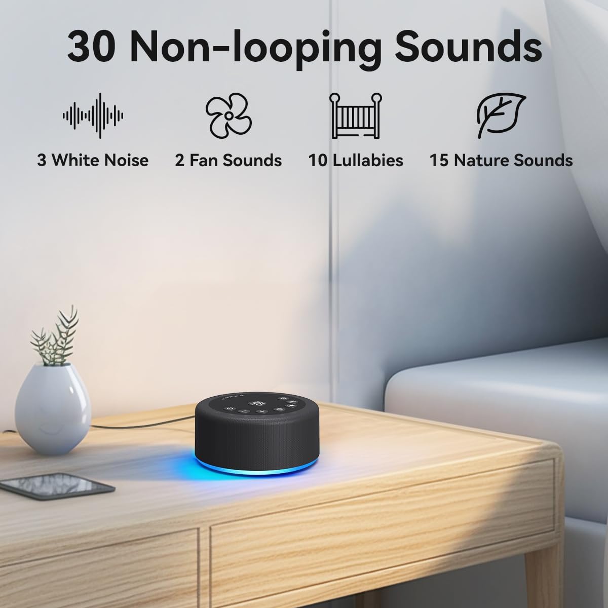 Hushingwhitenoisemachine Sound Machine White Noise Brown Noise Machine Night Light 30 Non Looping Sounds 12 Lights 5 Timers Sleep Sounds Ma…