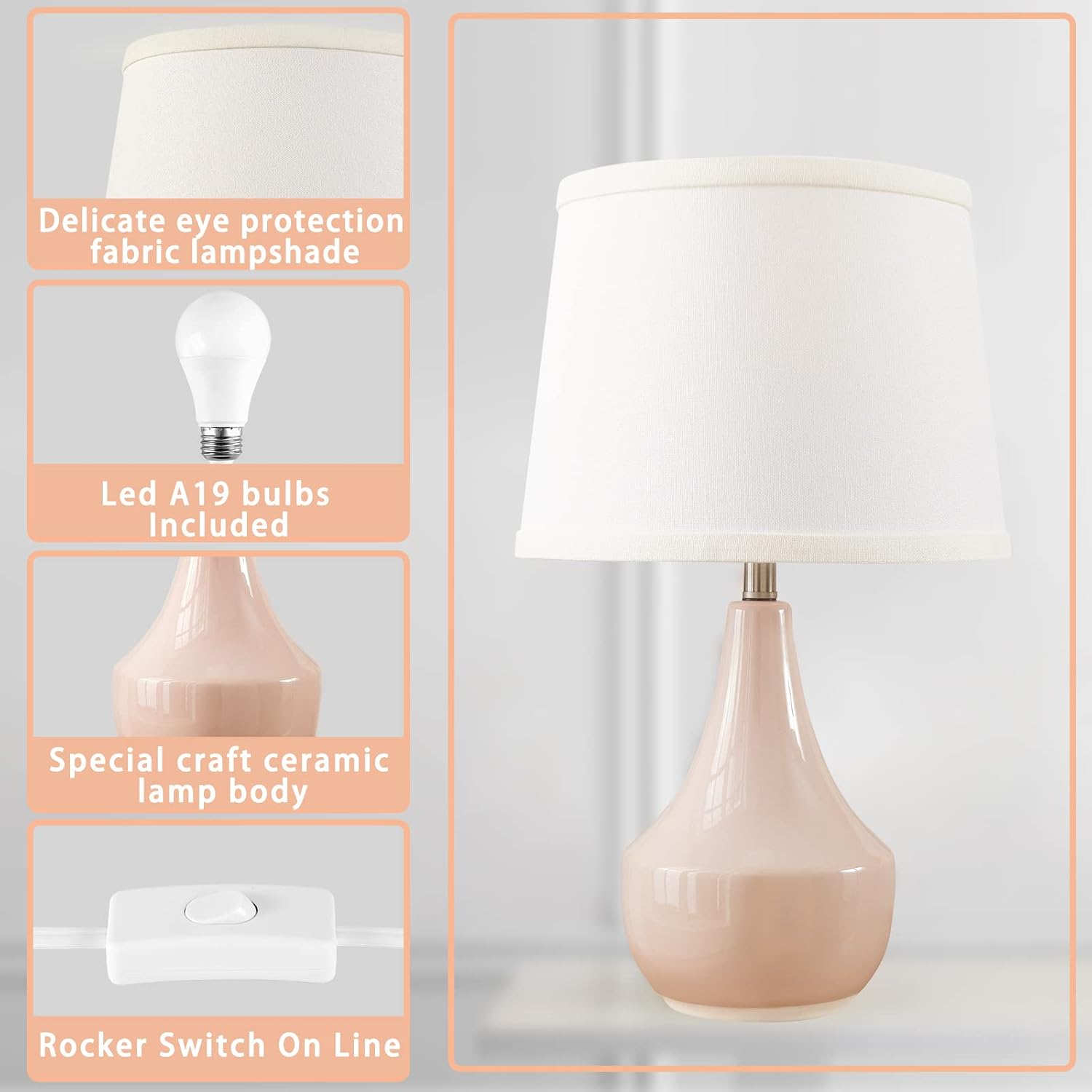 GyroVu 18" Table Lamp Set of 2, Ceramic Lamp Classic Beside Lamps Nightstand Lamp Modern Bedside Lamp for Living Room, Bedroom & Office…