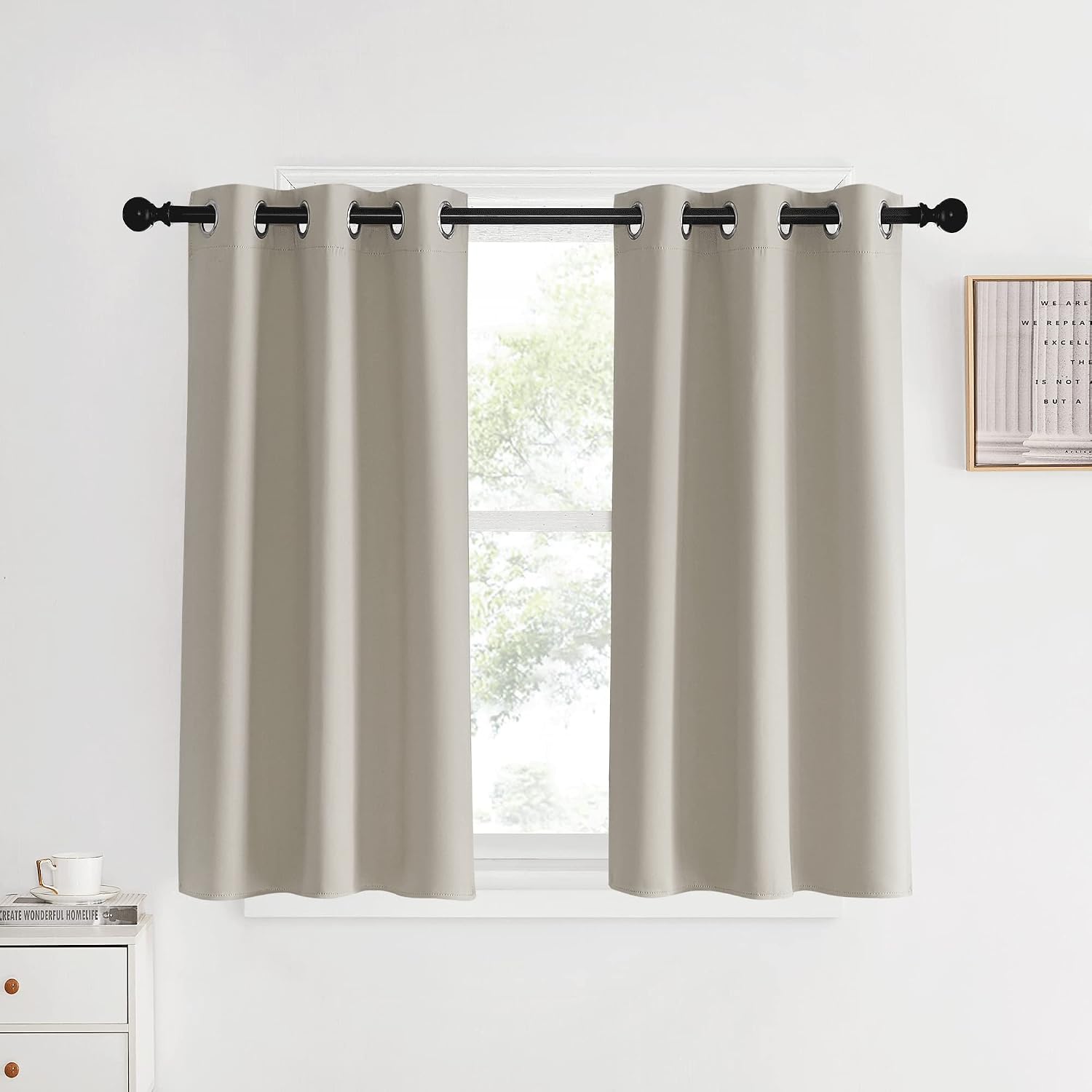 NICETOWN Room Darkening Short Curtain Panels for Cafe, Natural, 2 Panels, W34 x L40 -inch, Thermal Insulated Grommet Room Darkening…