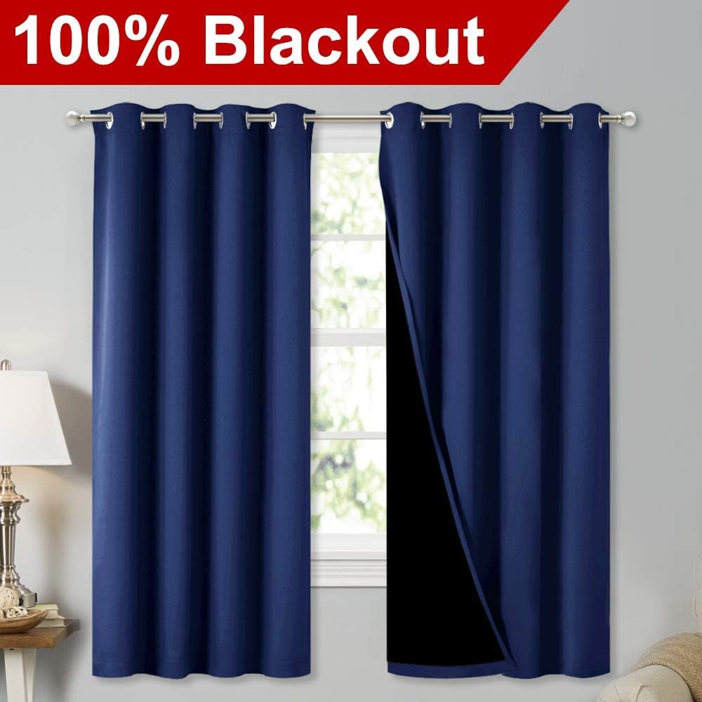 Nicetown 100% Blackout Curtain Panels, Thermal Insulated Black Liner Curtains for Nursery Room, Noise Reducing and Cold Blocking Drapes for…