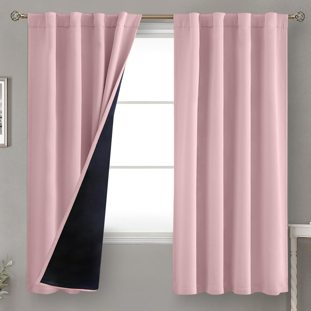 BGment Pink 100% Blackout Curtains 63 Inches Long with Thermal Insulated Liner, Rod Pocket and Back Tab Double Layer Full Room Darkening…