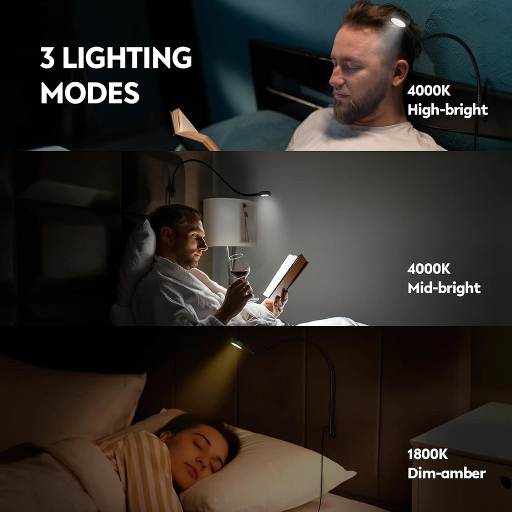 Acegoo Minimalist Bedside LED Reading Light, Wall/Wooden Headboard Mounted Flexible Neck Book Light, Rotatable Lamp Head & Convenient Light…