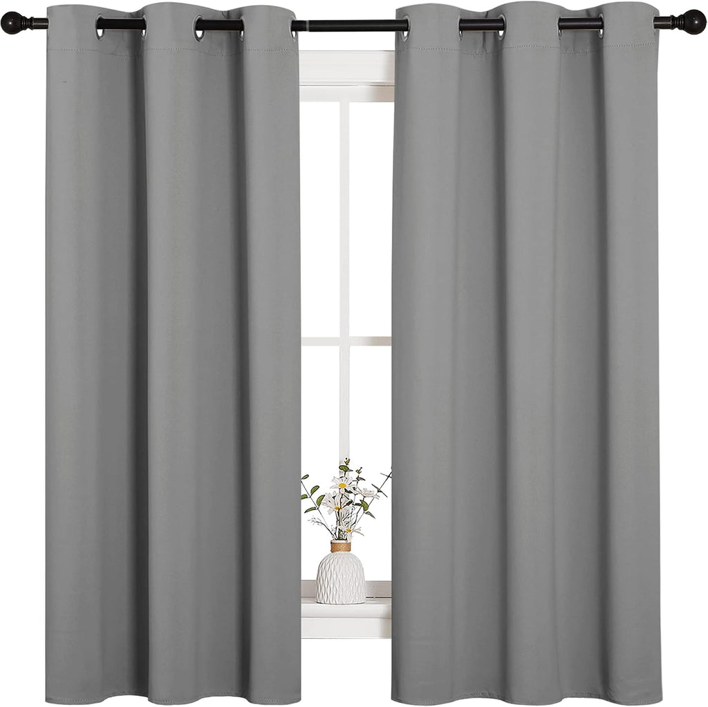 NICETOWN Silver Grey Thermal Insulated Grommet Blackout Curtains, Kids Window Drape Panel for Nursery, Privacy Short Curtains (2 Panels…