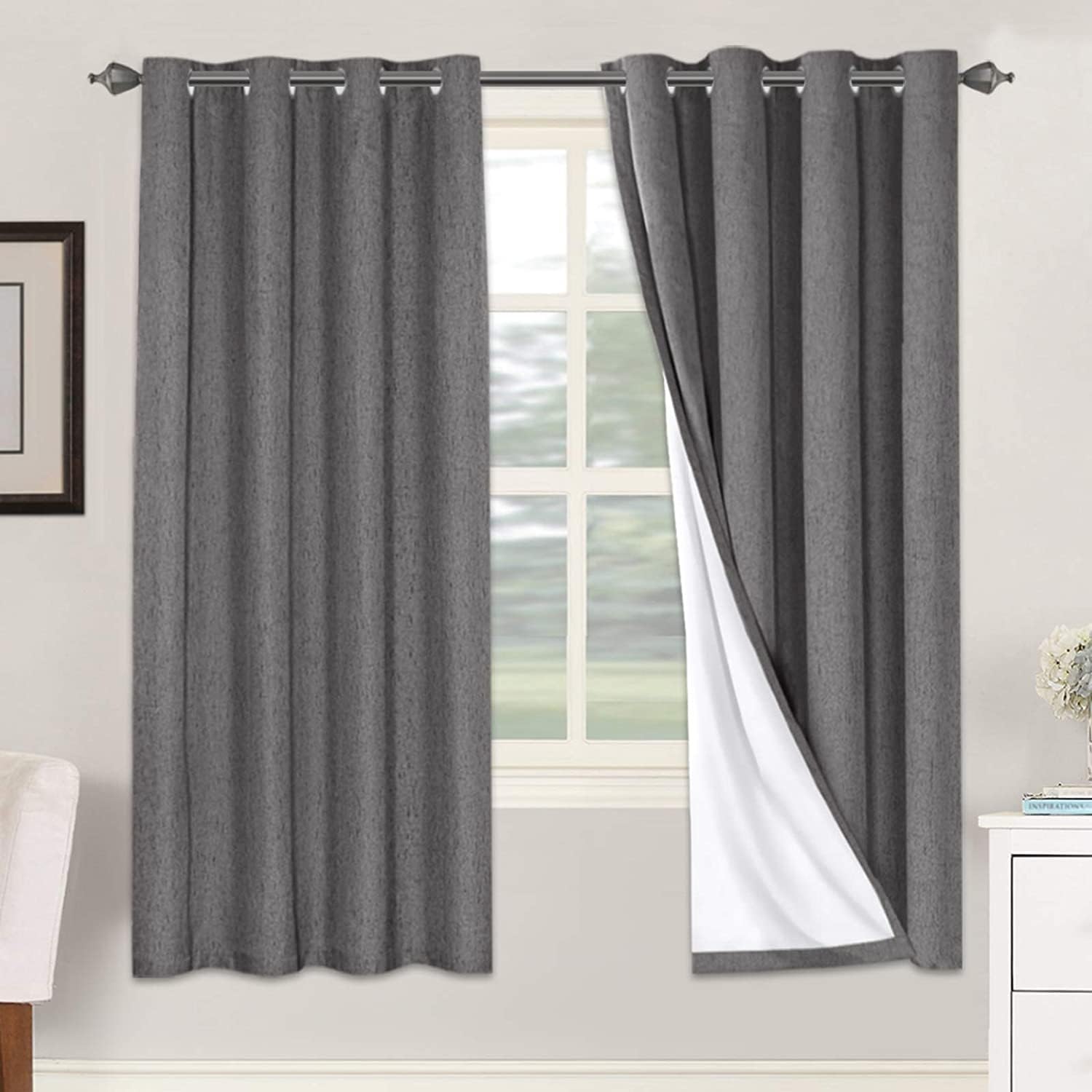 H.VERSAILTEX Linen Blackout Curtains 72 Inches Long 100% Absolutely Blackout Thermal Insulated Textured Linen Look Curtain Draperies…