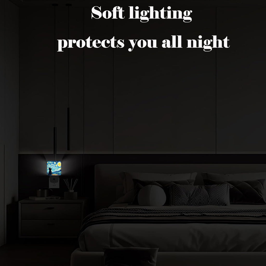 Starry Night Cat Night Light, Plug-in Nightlights Auto Sensor Night Lamp Dusk-to-Dawn Lamp Home Decor for Nursery Children Girls Boys