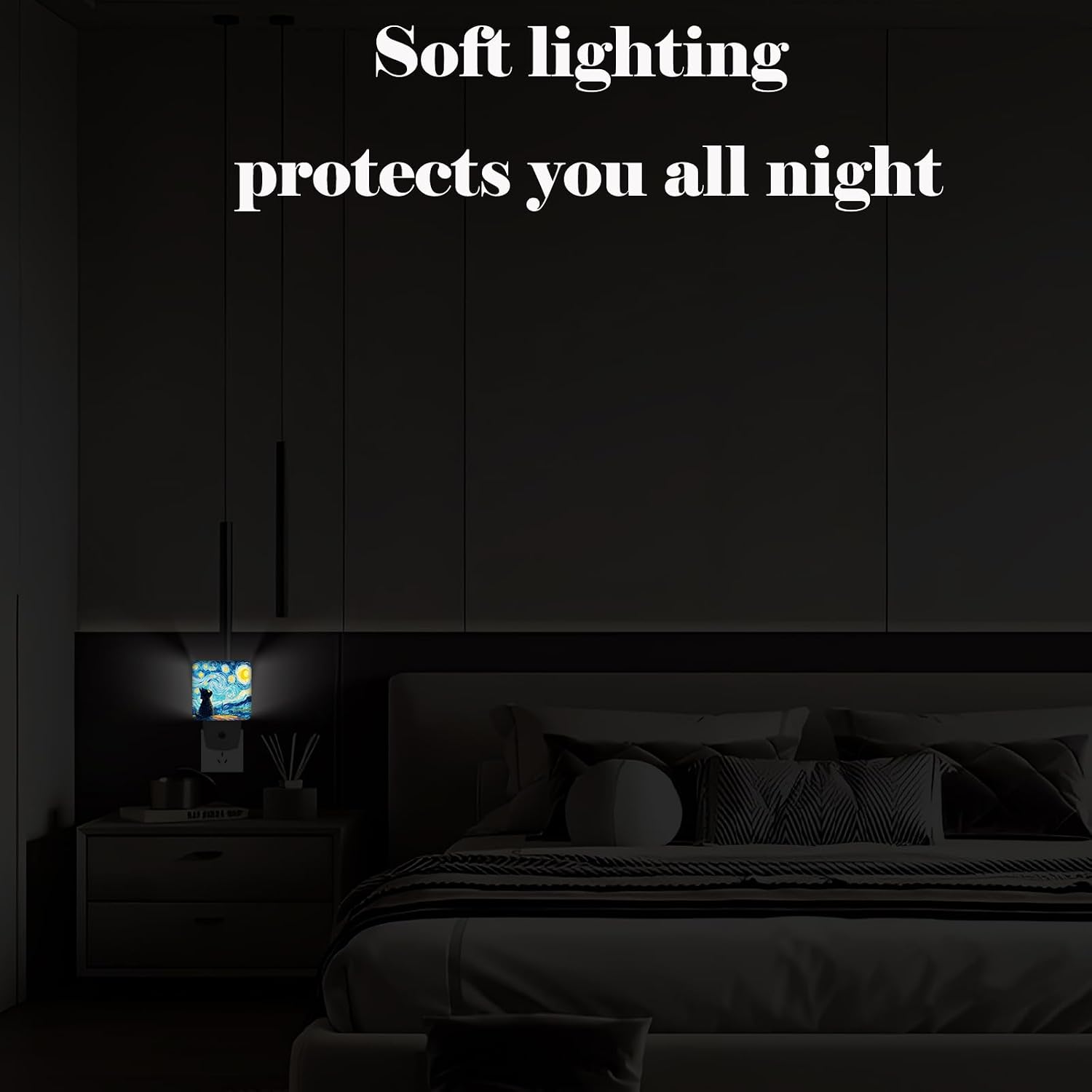 Starry Night Cat Night Light, Plug-in Nightlights Auto Sensor Night Lamp Dusk-to-Dawn Lamp Home Decor for Nursery Children Girls Boys