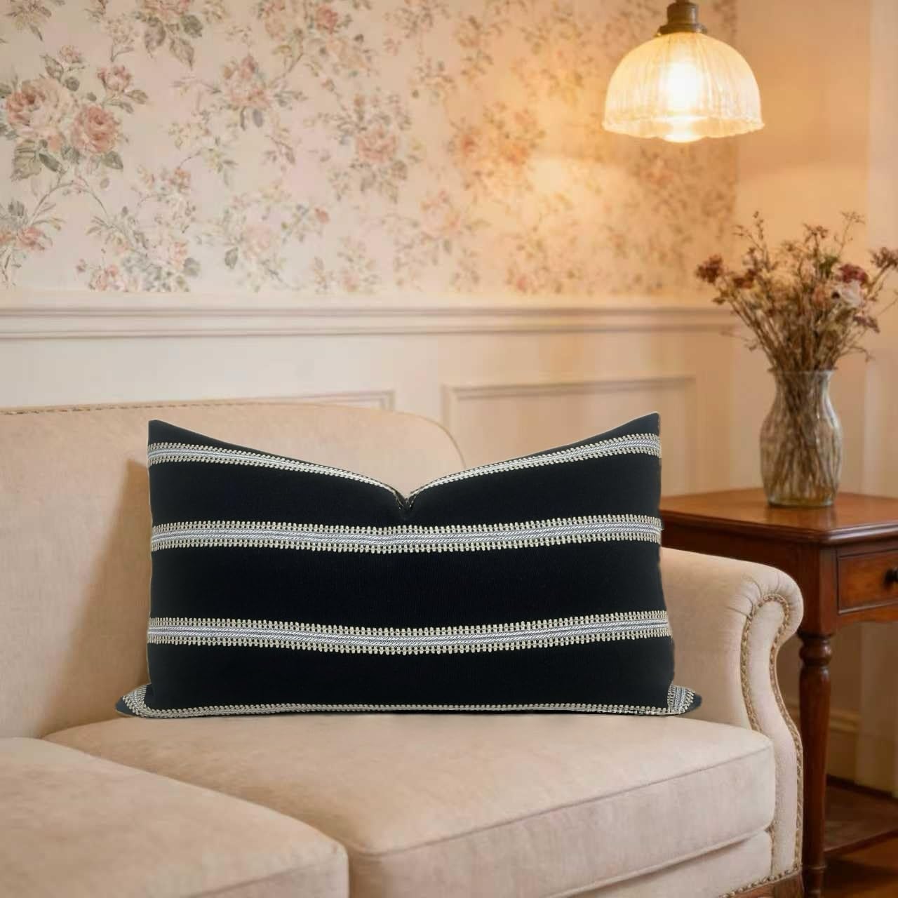 Slow Cow Decorative Rectangular Throw Pillow Cover Textured Woven Stripe Lumbar Cushion Cover for Couch Sofa 12 x 24 Inches Black Mixed…