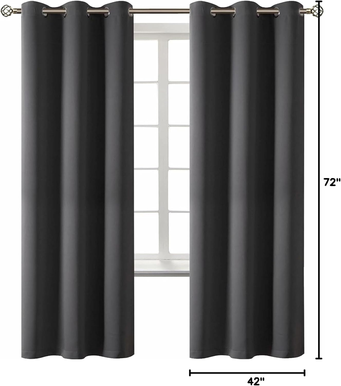 BGment Blackout Curtains - Grommet Thermal Insulated Room Darkening Bedroom and Living Room Curtain, Set of 2 Panels (42 x 72 Inch, Dark Gr…