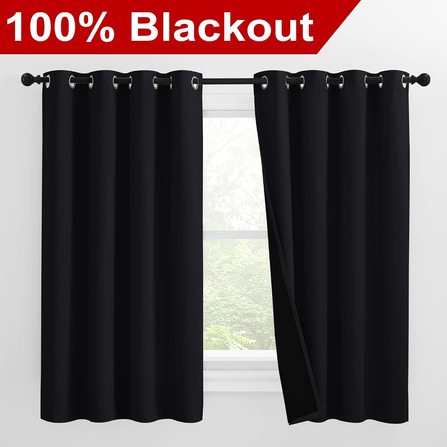 Nicetown Truly Blackout Curtains 57 inches Length, 2 Thick Layers Completely Blackout Window Treatment Thermal Insulated Lined Drapes for B…